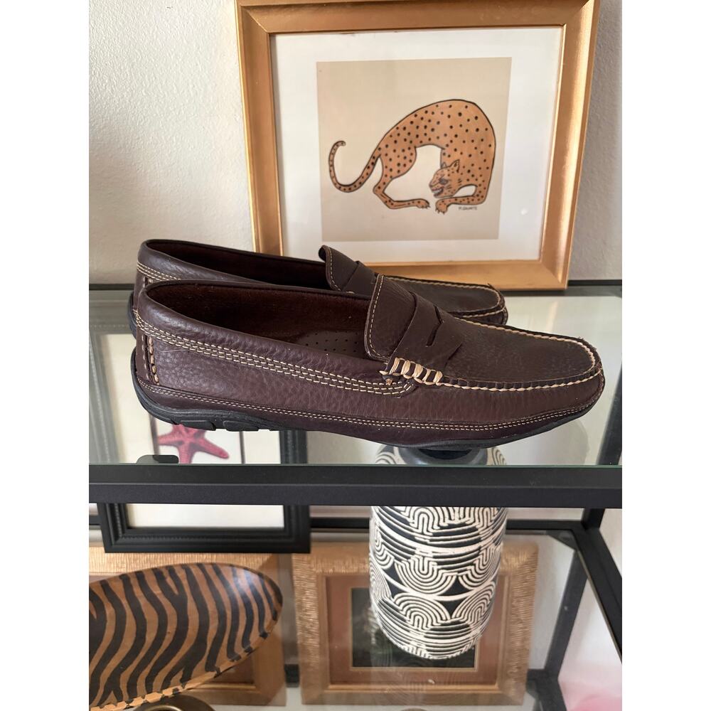 L.L.Bean Mens 10 D Brown Leather Penny Loafers Vibram Driving Moc Slip On Shoes - Picture 3 of 6